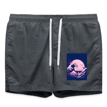 The Great Wave in Blue and Pink - Swim Trunks - anthracite - Front - AI Model Male 185 light (185cm)