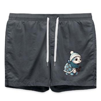 Tortue mignonne avec écharpe et chapeau à pompon. - Short de bain - charbon - Devant - AI Model Male 185 light (185cm)