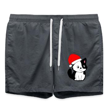 Noël - Chat festif avec chapeau de Père Noël - Short de bain - charbon - Devant - AI Model Male 185 light (185cm)