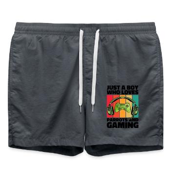 Gamer & Perroquets : Jeux Vidéo & Aventure Colorée - Short de bain - charbon - Devant - AI Model Male 185 light (185cm)