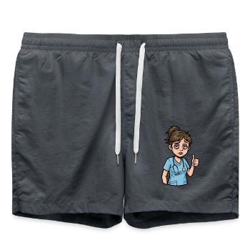 Tired Heroine: Care with Heart & Humor - Swim Trunks - anthracite - Front - AI Model Male 185 light (185cm)