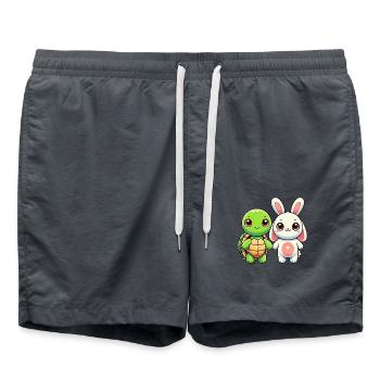 Cute Turtle And Bunny Friends Holding Hands - Badeshorts - Anthrazit - Vorne - AI Model Male 185 light (185cm)