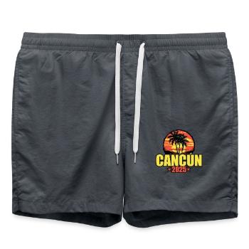 Cancun 2025 Urlaub Palmen Bunt - Badeshorts - Anthrazit - Vorne - AI Model Male 185 light (185cm)