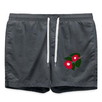 two red camellia flowers - Swim Trunks - anthracite - Front - AI Model Male 185 light (185cm)