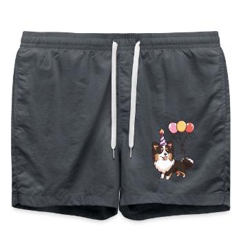 Border Collie Chiens Anniversaire Bébé - Short de bain - charbon - Devant - AI Model Male 185 light (185cm)