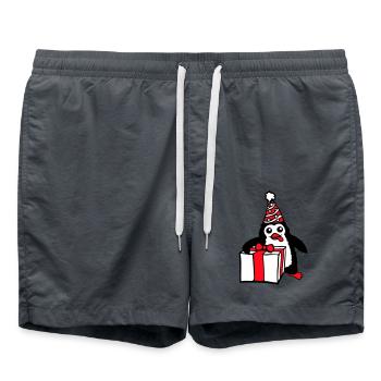 Pingouin Anniversaire Cadeau Fête Célébrer Chapeau Enfant - Short de bain - charbon - Devant - AI Model Male 185 light (185cm)