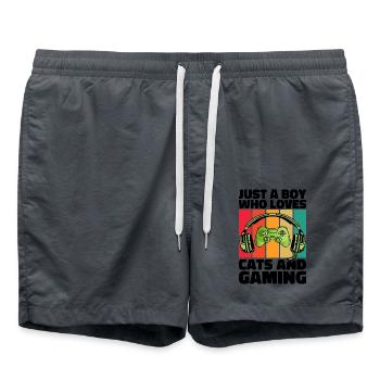 Gamer and Cats: Video Games and Feline Complicity - Swim Trunks - anthracite - Front - AI Model Male 185 light (185cm)
