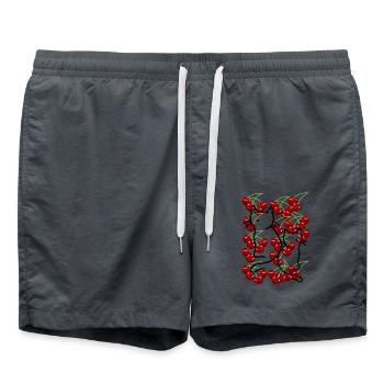 80s 90s Retro Cherries Cats Vintage Summer - Swim Trunks - anthracite - Front - AI Model Male 185 light (185cm)