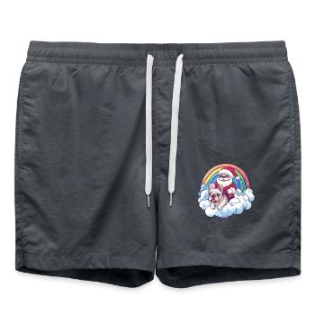 Buldog Français Chien Père Noël Arc-en-ciel - Short de bain - charbon - Devant - AI Model Male 185 light (185cm)