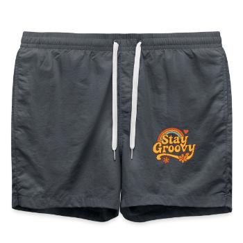 Stay Groovy – Retro Vibes mit Regenbogen & Blumen - Badeshorts - Anthrazit - Vorne - AI Model Male 185 light (185cm)