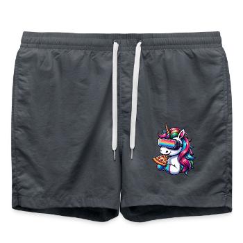 Einhorn VR Virtual Reality Regenbogen Pizza - Badeshorts - Anthrazit - Vorne - AI Model Male 185 light (185cm)
