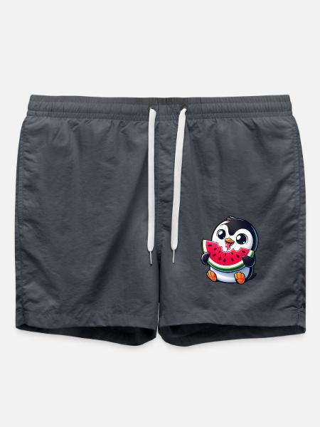 Penguin with Watermelon Cartoon - Swim Trunks - anthracite