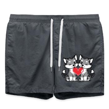 Wolf Couple Valentine's Day - Swim Trunks - anthracite - Front - AI Model Male 185 light (185cm)