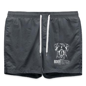 BOXERTASTISCH Boxer Hunde Hundespruch Wilsigns - Badeshorts - Anthrazit - Vorne - AI Model Male 185 light (185cm)