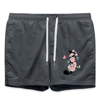 Letter j Pink Flowers - Swim Trunks - anthracite - Front - AI Model Male 185 light (185cm)