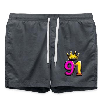 91 Zahl Krone - Badeshorts - Anthrazit - Vorne - AI Model Male 185 light (185cm)