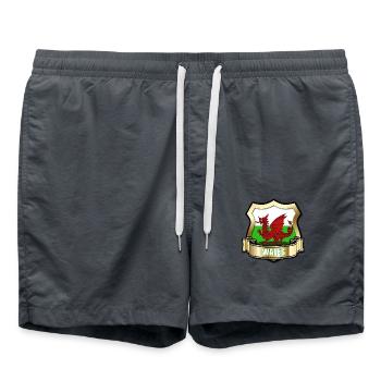 Welsh Flag of Wales Gold Shield & Red Dragon - Swim Trunks - anthracite - Front - AI Model Male 185 light (185cm)