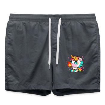 00232 verspieltes Einhorn spielt mit Feuer - Badeshorts - Anthrazit - Vorne - AI Model Male 185 light (185cm)