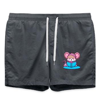 Leseratte Bücherwurm Maus - Badeshorts - Anthrazit - Vorne - AI Model Male 185 light (185cm)