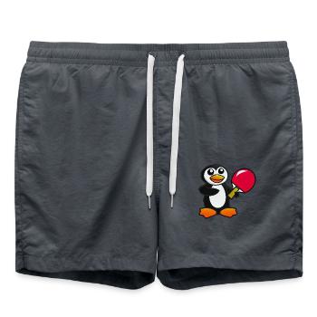 Pingouin, Tennis de table, Fantaisiste, Dessin animé, Minimaliste - Short de bain - charbon - Devant - AI Model Male 185 light (185cm)