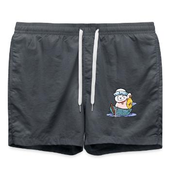 maritime, Moin, marins, chat, marin, ahoy, bateau - Short de bain - charbon - Devant - AI Model Male 185 light (185cm)
