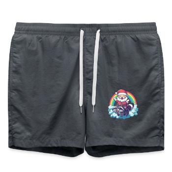 Waschbär Weihnachtsmann Regenbogen - Badeshorts - Anthrazit - Vorne - AI Model Male 185 light (185cm)