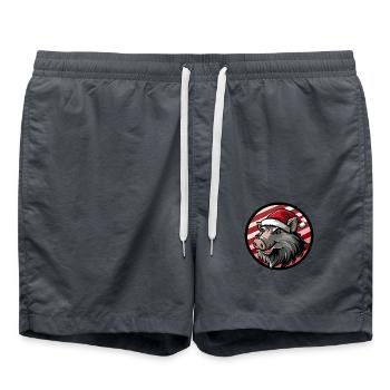 Pig Christmas X-Mas Wild Boar - Swim Trunks - anthracite - Front - AI Model Male 185 light (185cm)