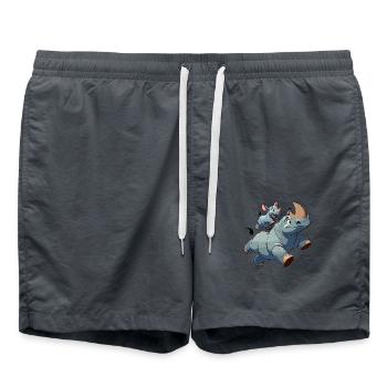 Rhinoceros with child frolicking - Swim Trunks - anthracite - Front - AI Model Male 185 light (185cm)