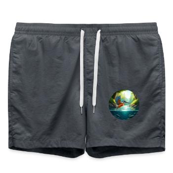 Le martin-pêcheur vole au-dessus du ruisseau - Short de bain - charbon - Devant - AI Model Male 185 light (185cm)