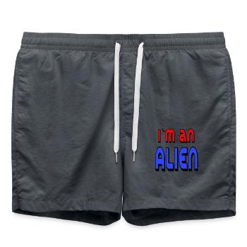 ALIEN 🛸 bold text in red and blue - Swim Trunks - anthracite - Front - AI Model Male 185 light (185cm)