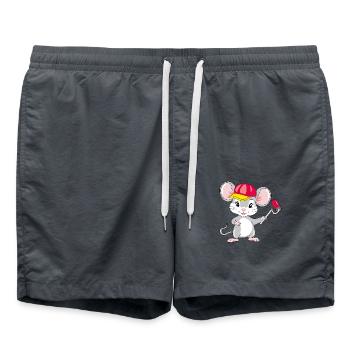 Smiling mouse with a paint roller in his hand - Swim Trunks - anthracite - Front - AI Model Male 185 light (185cm)