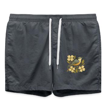 Kleiber auf blühendem Ast – Vintage Vogel - Badeshorts - Anthrazit - Vorne - AI Model Male 185 light (185cm)
