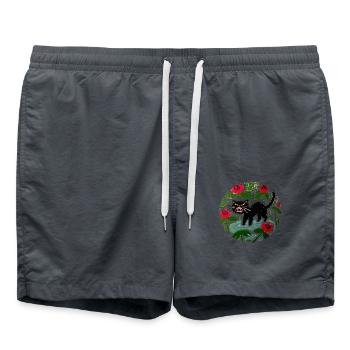 Chat noir et coquelicots - Short de bain - charbon - Devant - AI Model Male 185 light (185cm)
