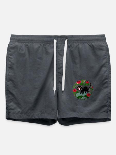 Schwarze Katze & Mohnblumen - Badeshorts - Anthrazit