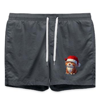 Weihnachtskatze Low Poly Geschenk Katzenliebhaber - Badeshorts - Anthrazit - Vorne - AI Model Male 185 light (185cm)