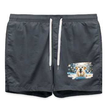 Glücklicher Labrador im Winterschnee - Badeshorts - Anthrazit - Vorne - AI Model Male 185 light (185cm)