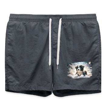 Rêve d’hiver avec chiot border colly dans la neige - Short de bain - charbon - Devant - AI Model Male 185 light (185cm)
