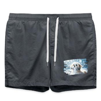 Rêve d’hiver avec un mignon Shih Tzu dans la neige - Short de bain - charbon - Devant - AI Model Male 185 light (185cm)