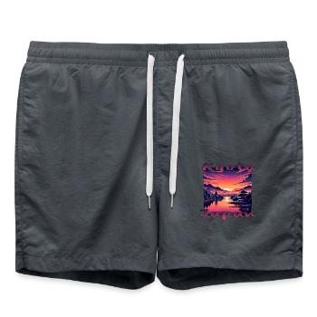 Kyoto at Sunset: Pagodas & Rivers - Swim Trunks - anthracite - Front - AI Model Male 185 light (185cm)