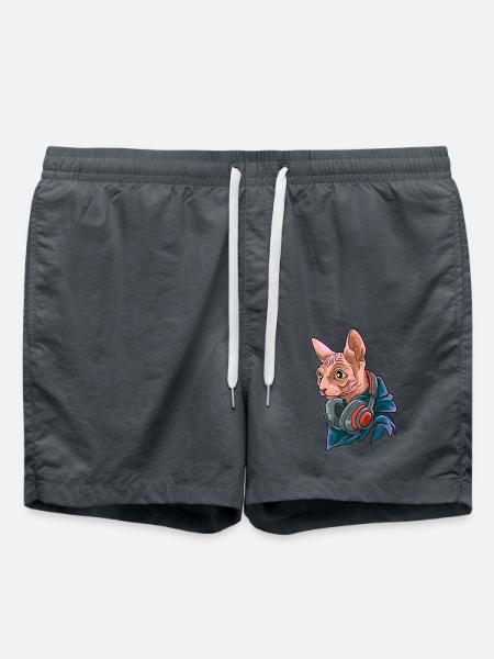 Coole Nacktkatze mit Kopfhörer - Badeshorts - Anthrazit