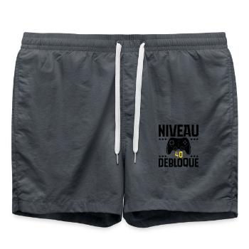 Level 40 Unlocked / 40th Anniversary Gamer - Swim Trunks - anthracite - Front - AI Model Male 185 light (185cm)