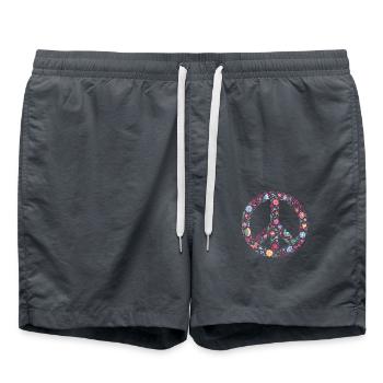 Peace Love 60er 70er Jahre Groovy Kostüm Blumen - Badeshorts - Anthrazit - Vorne - AI Model Male 185 light (185cm)
