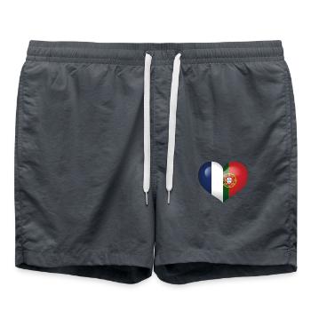 France Portugal Flag Coeur - Short de bain - charbon - Devant - AI Model Male 185 light (185cm)