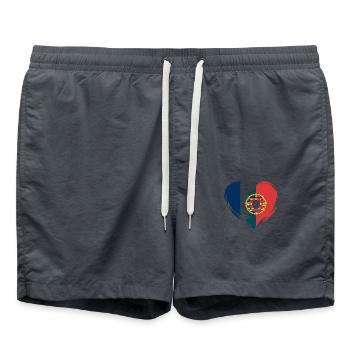 France Portugal Flag Coeur - Short de bain - charbon - Devant - AI Model Male 185 light (185cm)