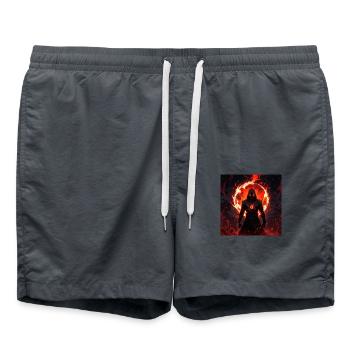 Une silhouette sombre émerge de flammes rouges tourbillonnantes - Short de bain - charbon - Devant - AI Model Male 185 light (185cm)
