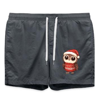 Eule Weihnachten Comic - Badeshorts - Anthrazit - Vorne - AI Model Male 185 light (185cm)