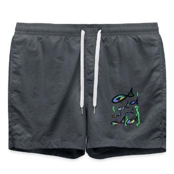 Fish, school of fish, hand drawn, illustration - Swim Trunks - anthracite - Front - AI Model Male 185 light (185cm)