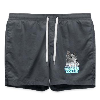 TEAM Border Collie Langhaar - Blau Merle - Badeshorts - Anthrazit - Vorne - AI Model Male 185 light (185cm)