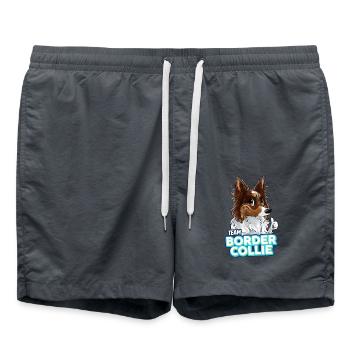 TEAM Border Collie Langhaar - Rot Tricolor - Badeshorts - Anthrazit - Vorne - AI Model Male 185 light (185cm)