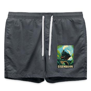 Railway Bridge Forest Steam Locomotive Train Children - Swim Trunks - anthracite - Front - AI Model Male 185 light (185cm)
